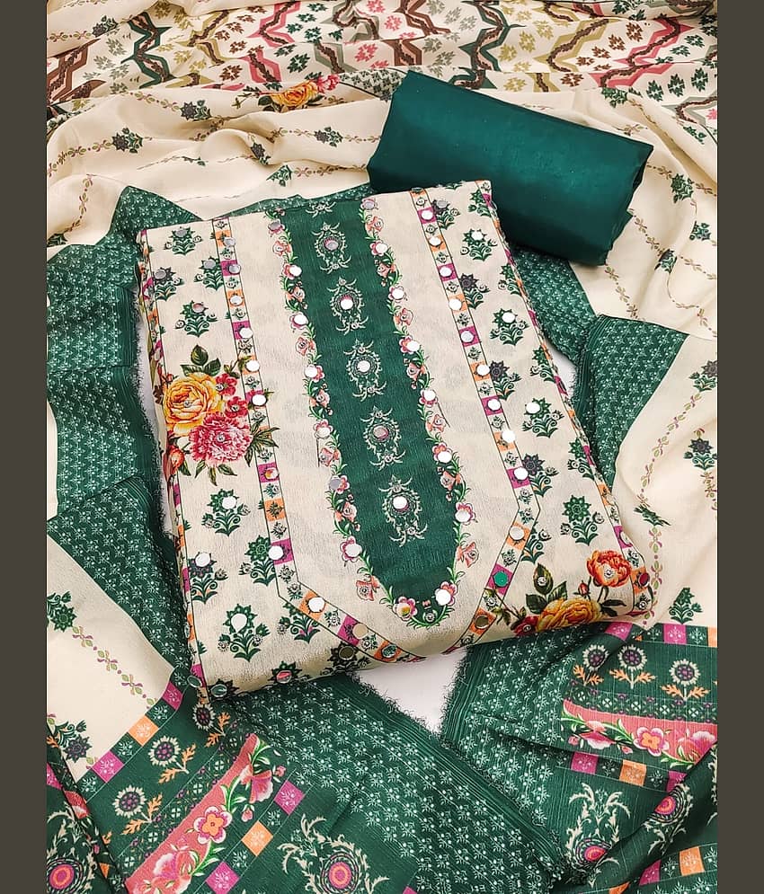 Rangtulika Ethnics Green Muslin A-line Unstitched Dress Material