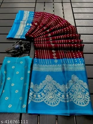moss silk Blouse running Foil printed saree With soft material
