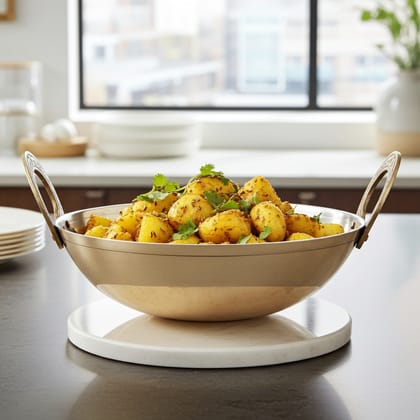 Brass Kadai With Kalai Work, 1.75 Liter (ZMAS173 C)