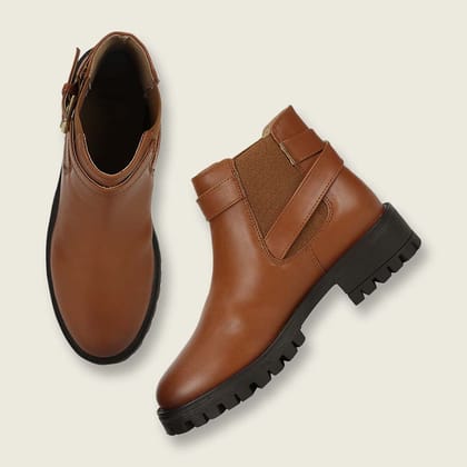 High Ankle Knotted Boots-Tan / 5