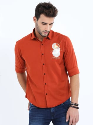 Men's Red Solid Slim Fit Full Sleeve Shirt | Rick Rogue-M/38