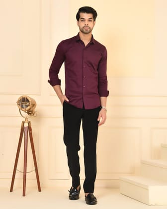Wine Berry Solid Shirt-M