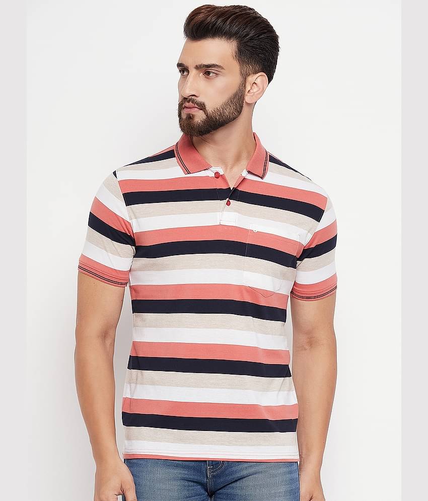 UNIBERRY Pack of 1 Cotton Blend Regular Fit Striped Half Sleeves Men's Polo T Shirt ( Pink )
