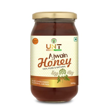 UNT Naturals Raw Ajwain Honey | 100% Pure & Natural | Immunity Booster | Aids Digestion | 500g Glass Jar