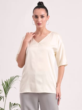 Women's  European Satin-Finish, V-Neck Top-M