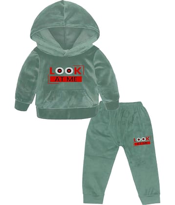 RBF84 Pack of 1 Boys Velvet Sweatshirt & Trackpant Set ( Sea Green )