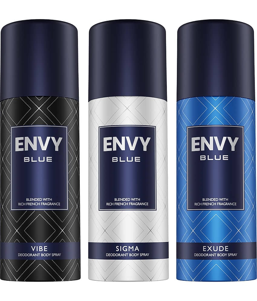 Envy Blue Exude, Vibe & Sigma 165 ml Each Deodorant Spray for Men 495 ml ( Pack of 3 )