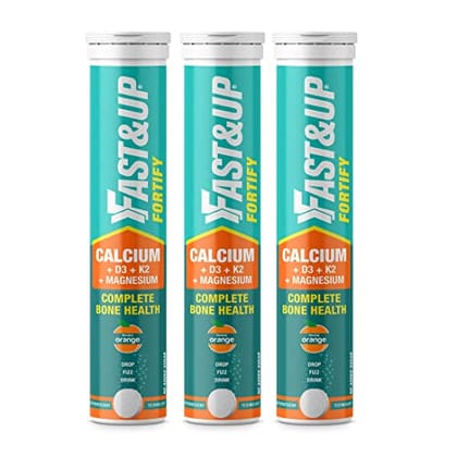 Fast&Up Fortify (60 Effervescent Tablets) - Calcium with Essential Vitamin D3 for Complete Health Support - Vitamin D3, Calcium & Magnesium Combination for Better Absorption- Orange Flavour Fast&Up Fortify (60 Effervescent Tablets) - Calcium with Essential Vitamin D3 for Complete Health Support - Vitamin D3, Calcium & Magnesium Combination for Better Absorption- Orange Flavour