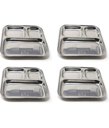 Dynore 4 Pcs Stainless Steel Silver Partition Plate