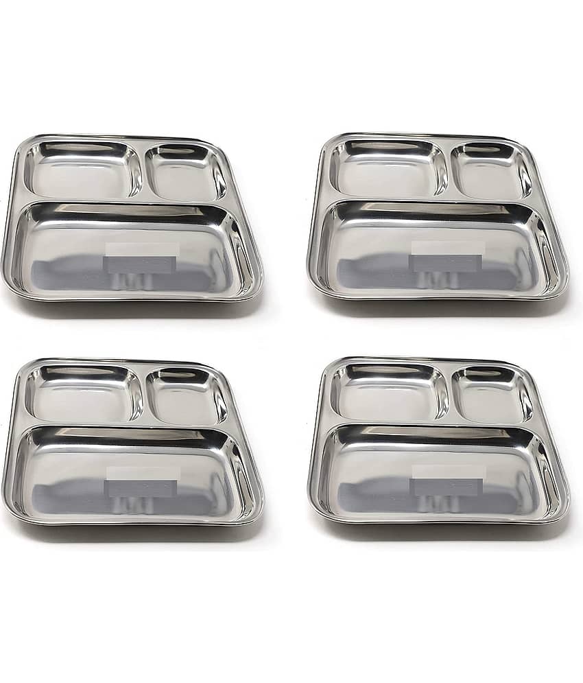 Dynore 4 Pcs Stainless Steel Silver Partition Plate