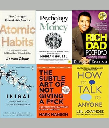 The Psychology Of Money+Ikigai+The Subtle Art Of Not Giving+Atomic Habits + Rich Dad Poor Dad + How To Talk Any One