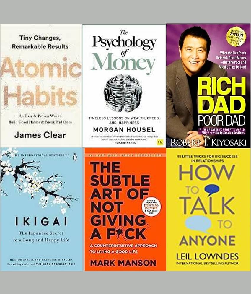 The Psychology Of Money+Ikigai+The Subtle Art Of Not Giving+Atomic Habits + Rich Dad Poor Dad + How To Talk Any One