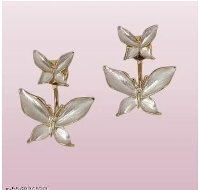 White Double butterfly style Korean earrings for girls