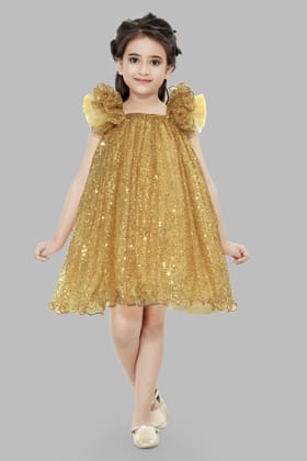 A Line Sequins Gold Dress-1-2Y