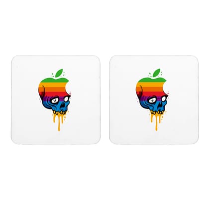 Multicolor Deadly Apple Skull Set Of 2 Square Wooden Coaster