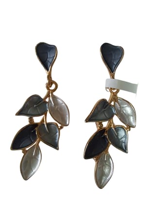 Anvaya Collections, Anti Tarnish, Elegant Pearl White Cascading Leaf Drop Earrings, Gold Color Fashion Jewelry, Iridescent Heart Design, Dangle Style for Women