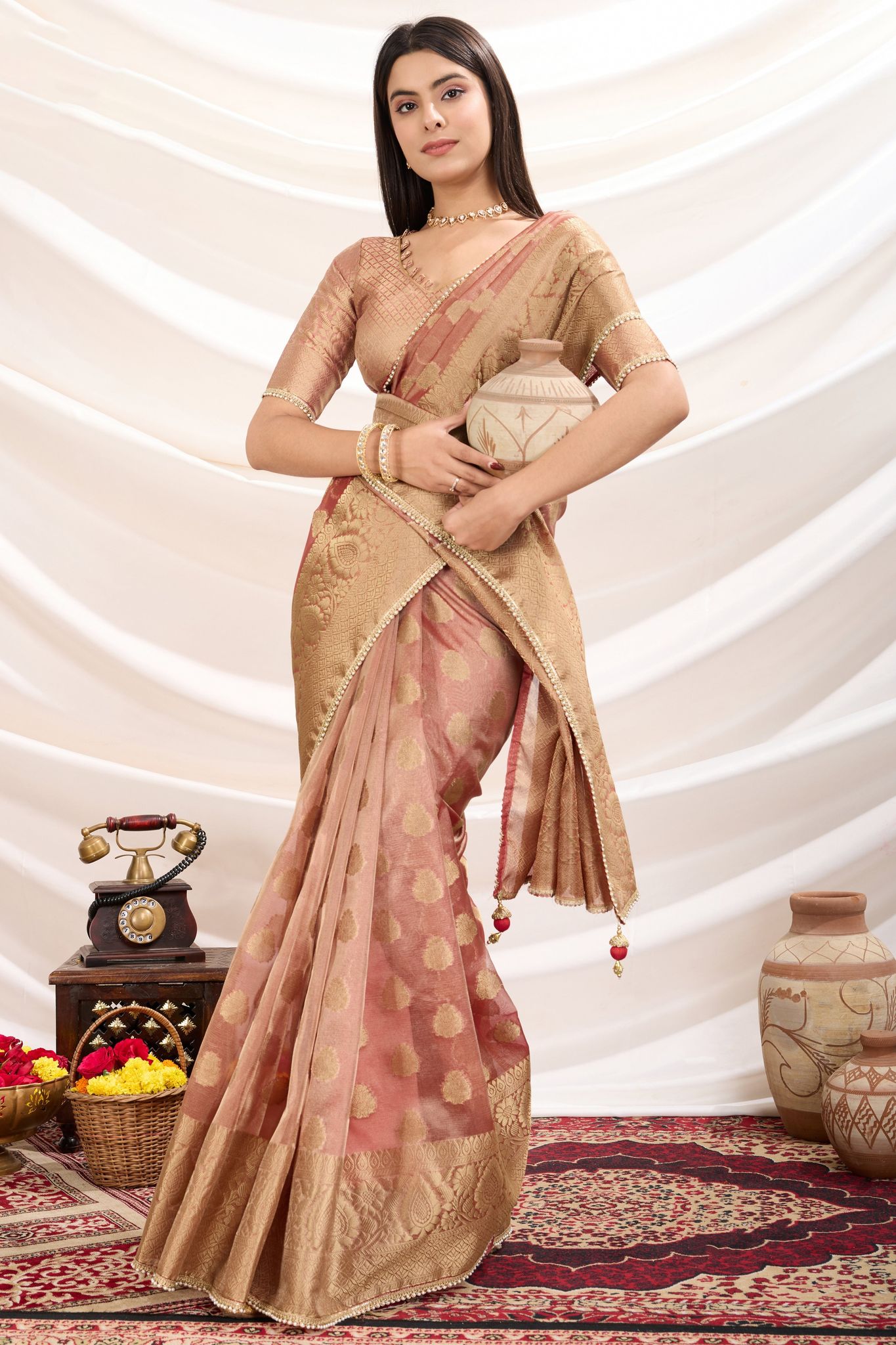 Green Woven Crush Tissue Saree