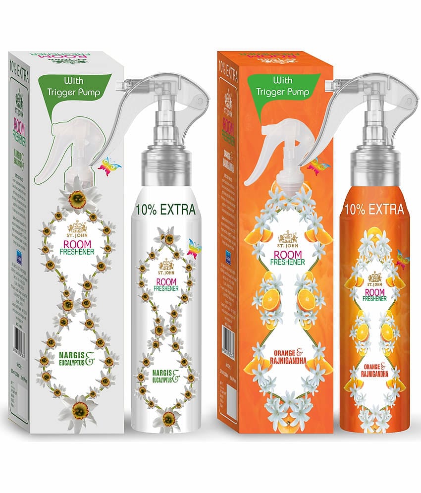 ST.JOHN Nargis & Rajnigandha Room Freshener For Home & Office 250ml Each (500ml)- Pack of 2