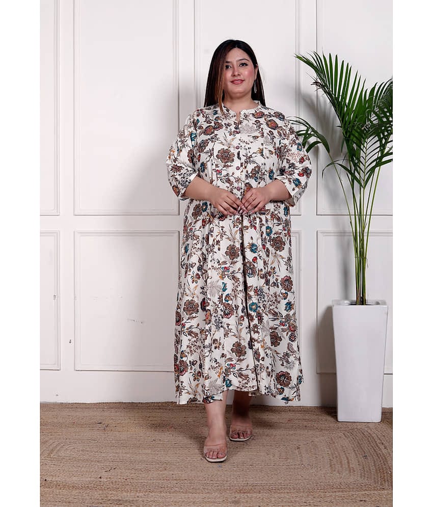 Swasti Women Cotton Blend Printed Gown ( Off White )