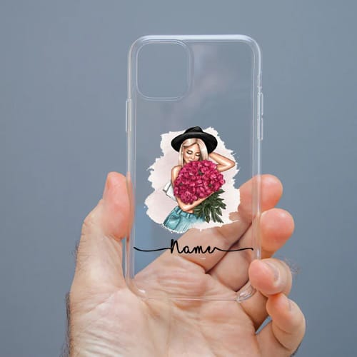Personalized Cute Girl Transparent Silicon Case Customised with Name for Oppo, Vivo, Redmi, Realme, Poco, Mi, OnePlus, Samsung, iPhone, and More - design 31