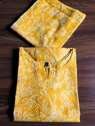 Katha Work - Yellow White Flower - Cord Set - Pure Cotton-40 - L
