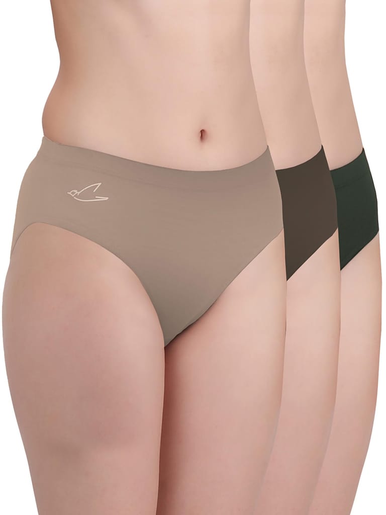 Freecultr Women’s Micromodal Mid-Rise Hipster | Super Soft & Breathable Fabric | Medium Rear Coverage | Comfortable Stretch Elastic | Pack of 3  |Color - Pink,Avocado Green,Coffee