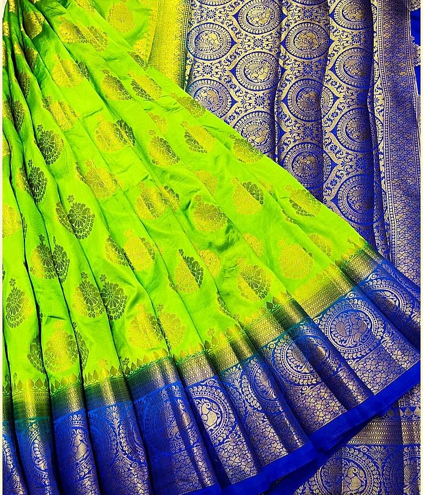 fab woven Jacquard Saree With Unstitched Blouse Piece ( Green )