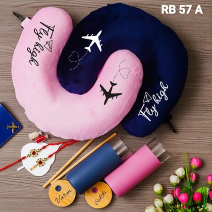 Couple Rakhi Gift Set | Couple Gifts | Rakshabandhan 2024 | Neck pillow set with tumblers-57A