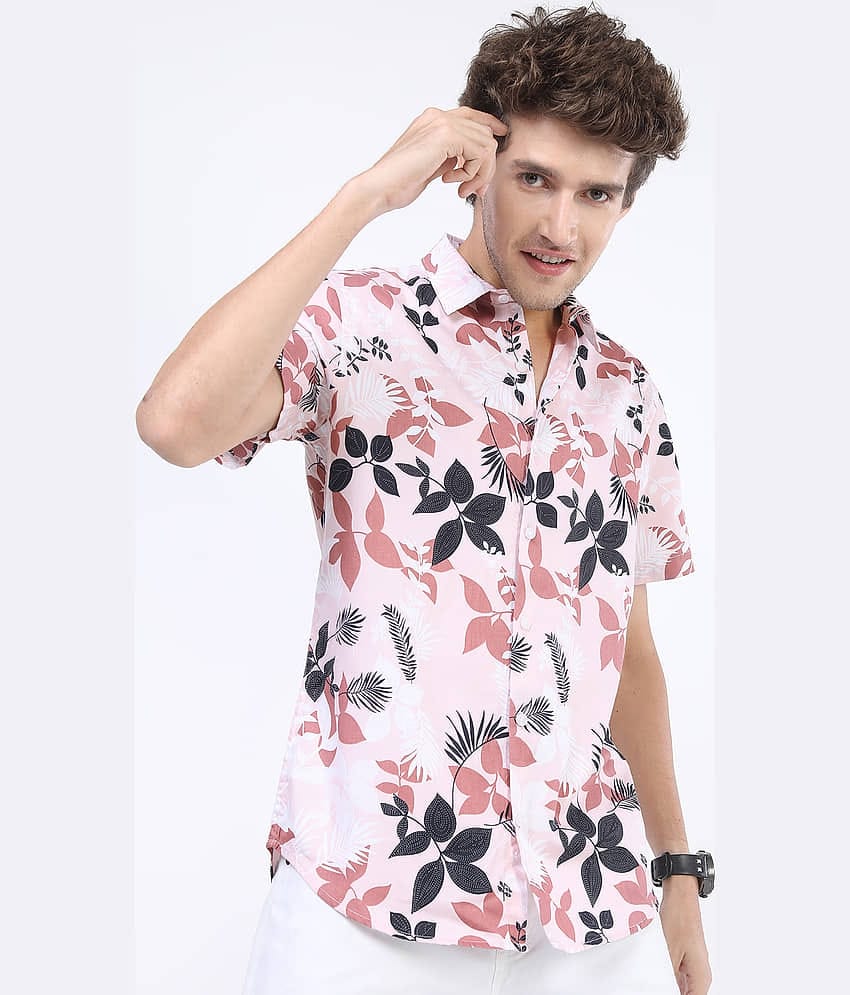 Highlander 100% Cotton Slim Fit Printed Half Sleeves Men's Casual Shirt - Pink ( Pack of 1 )