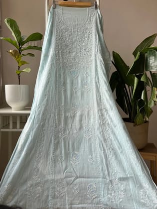 Mul Chanderi Chikankari Anarkali - Baby Blue-Baby Pink / Mul Chanderi