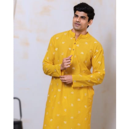 Cotton Malmal Men's Kurta, Embroidered | Sunshine-S
