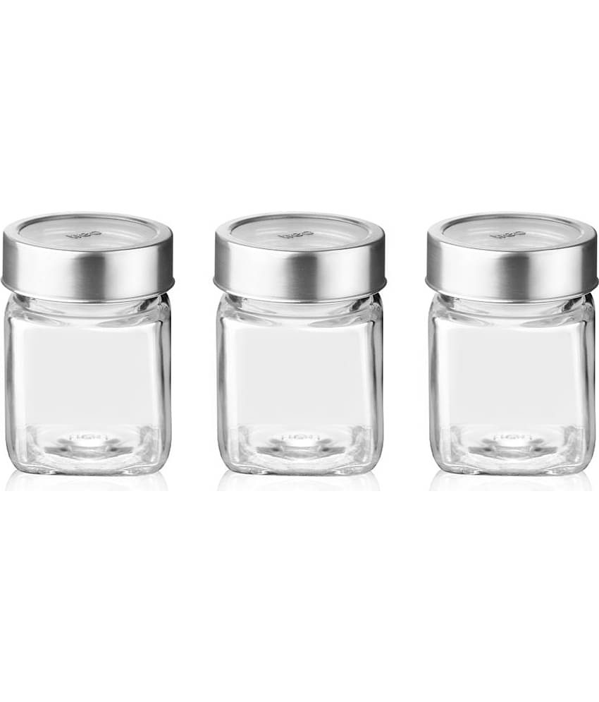 Treo By Milton Cube Storage Glass Jar, Set of 3, 180 ml Each, Transparent | BPA Free | Storage Jar | Kitchen Organizer | Air Tight | Modular | Multipurpose Jar