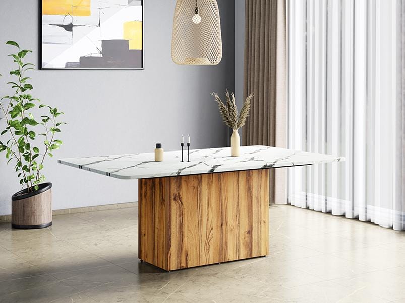 Pedestal 6 Seater Dining Table-High Gloss MDF