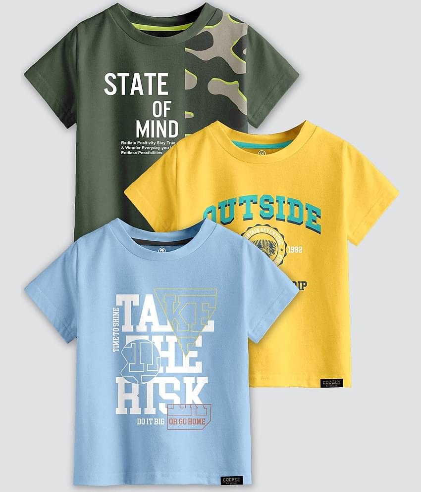 CODEZ Pack of 3 Boys Cotton Blend T-Shirt ( Multi Color )