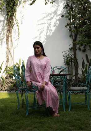 Nyra cut muslin silk Chikankari kurta