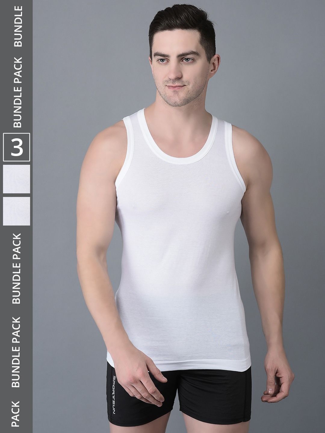 Men's White Pack of 3 Solid Egyptian Cotton Vest