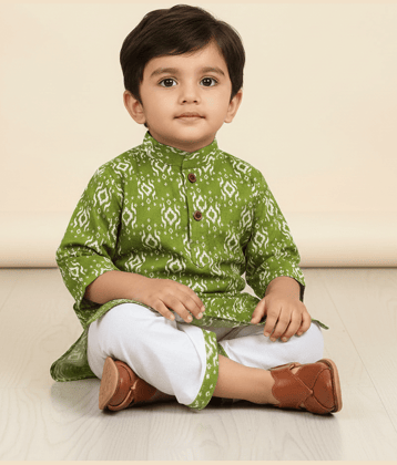 mustmom Baby Boys Rayon Green,White Dhoti Kurta Set ( Pack of 1 )