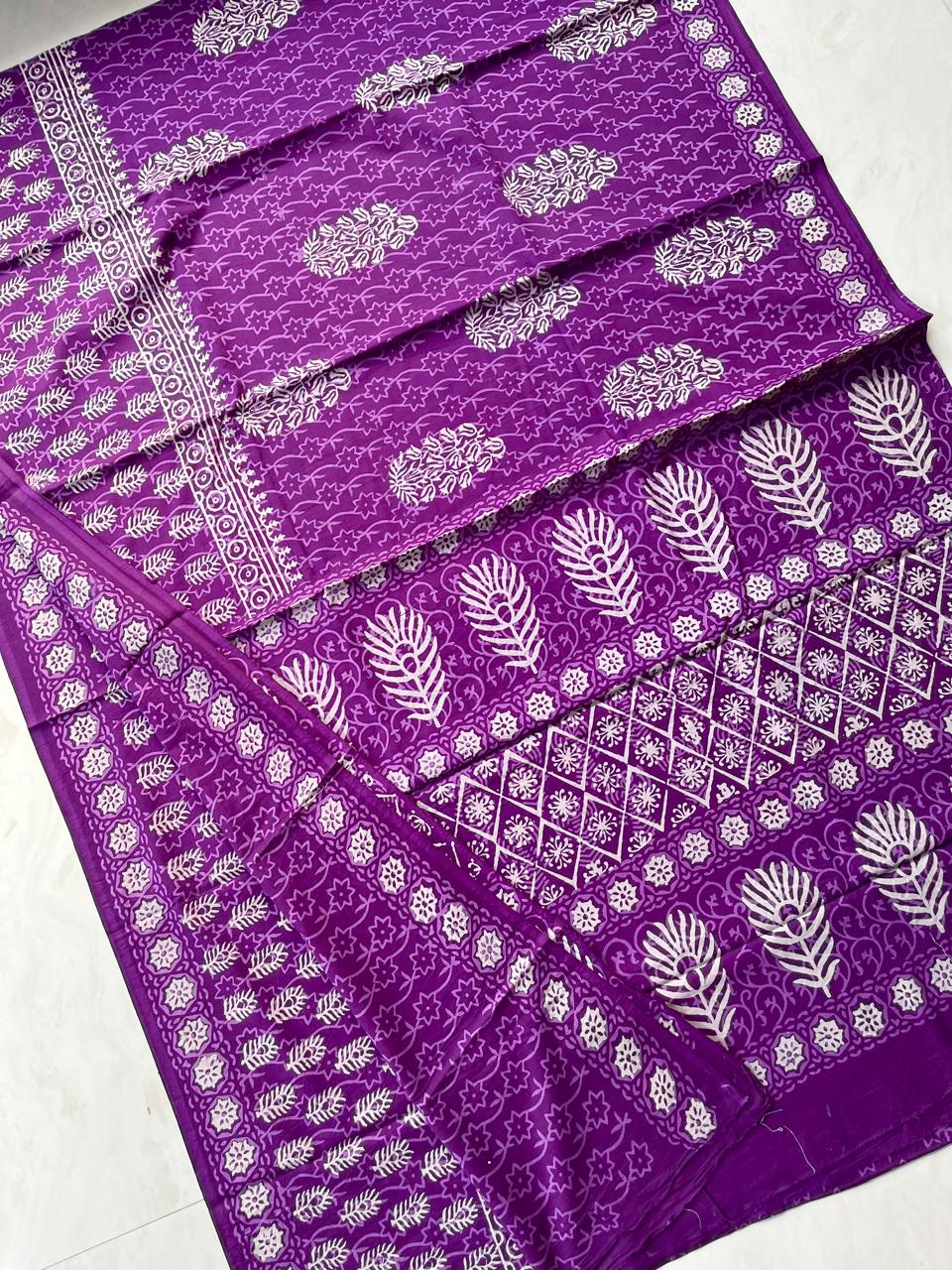 Pure Mul Cotton Sarees, Bagru print, Blouse attached