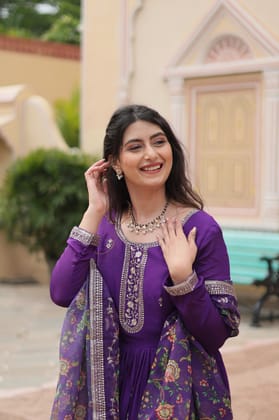 Chinon And Sequins Embroidered Work GOWN-WITH-DUPATTA COLLECTIONS-M