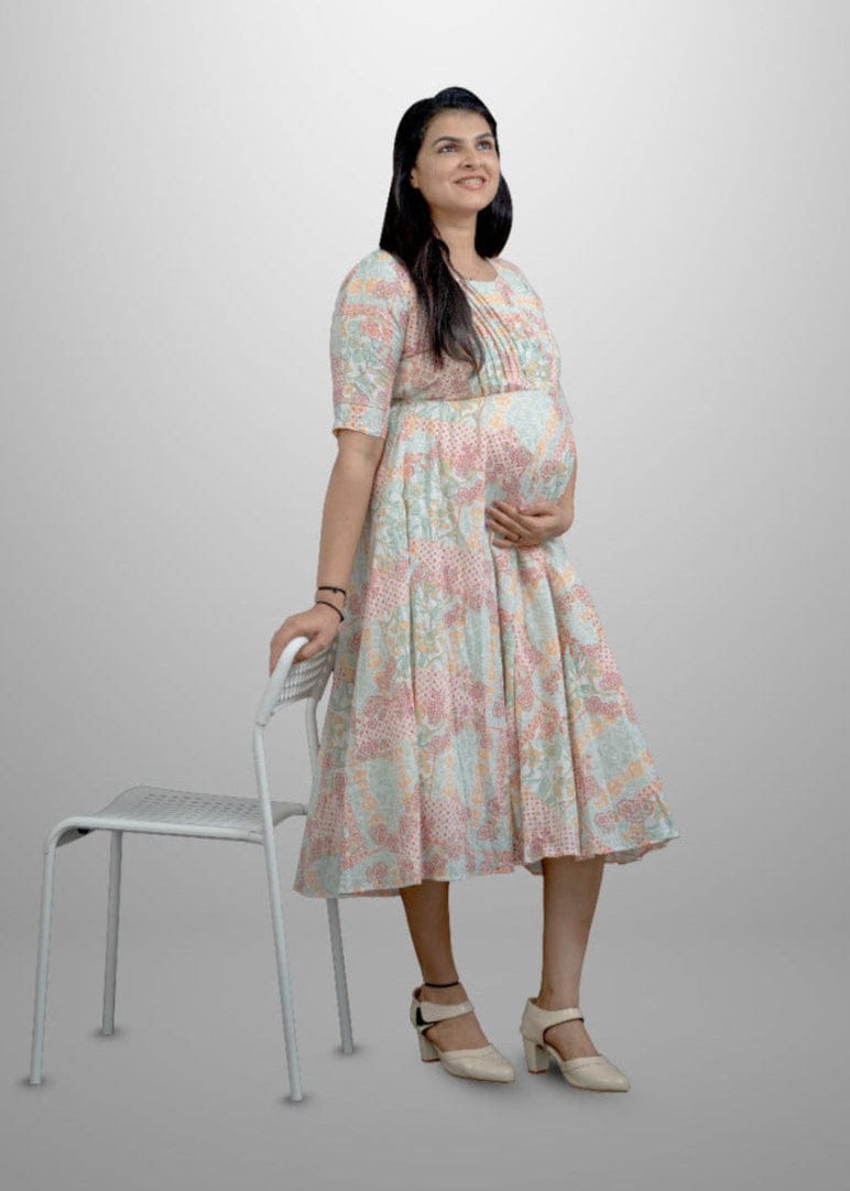 Soft Dobby Cotton Floral Frock With Designer Yoke - Half Sleeve