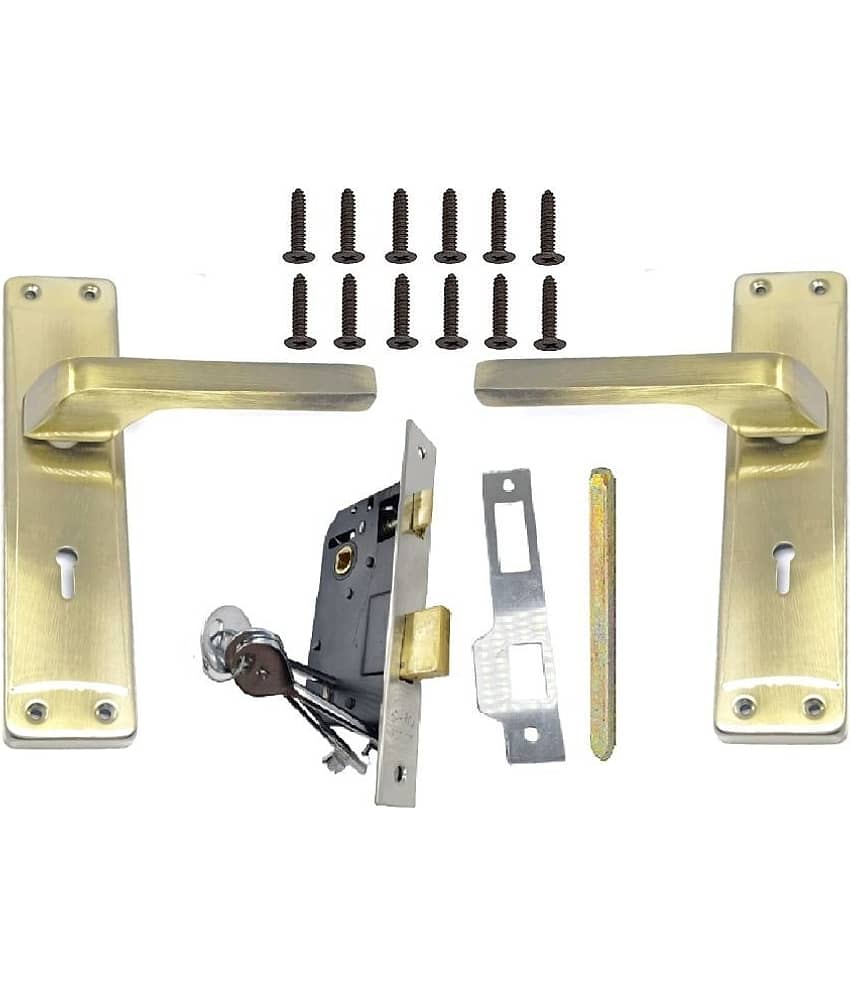 ONMAX Steel High Quality Premium Range Lock Heavy Duty Mortise Door Lock Set Size 8 Inch Double Action Brass Latch Brass Bhogli with Antique Brass Finish 6 Lever Lockset for House Hotel Bedroom Living Room Main Door Pack of 1 set (LML6+S801MAB)