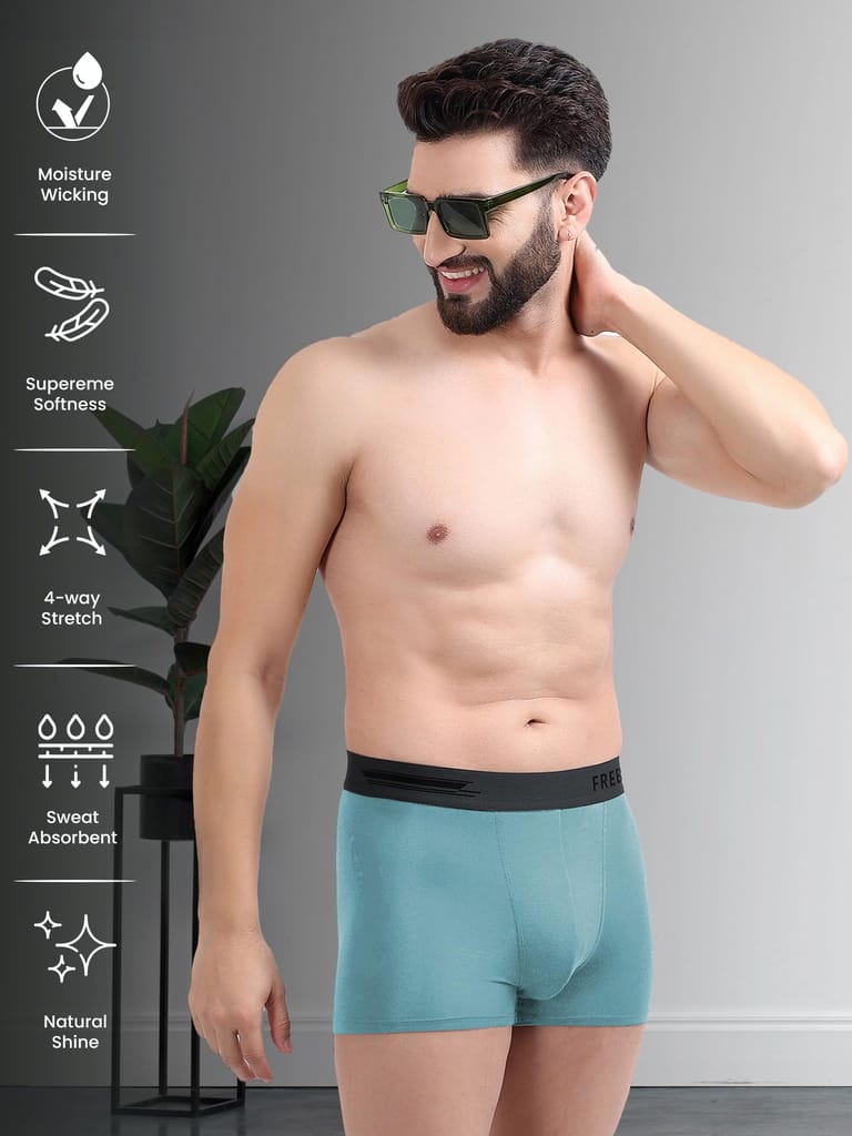 FREECULTR Men's Underwear Anti Bacterial Micromodal Airsoft Trunk - Non Itch No Chaffing Sweat Proof - Pack of 1-Martini Blue