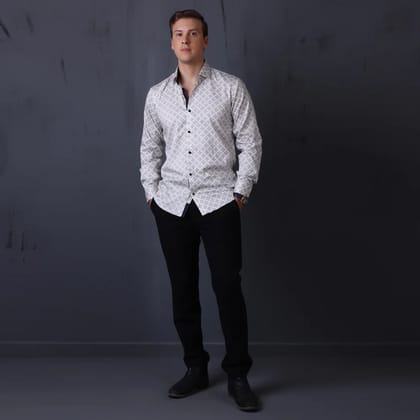 Geometrical Print Casual Shirt Beige Color-M