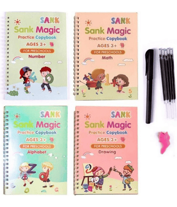 Sank Magic Practice Copybook for Kids,Magic Calligraphy Handwriting Copybook Set,English Writing Practice Book for Kid (4 Books + 10 Refills + 1 Grip + 1 Pen) - magic book, magic practice book, sank magic practice book, magic practice copybook