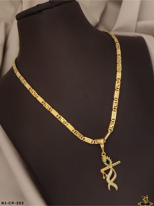 Green Stone Krishna flute Pendant with Biscuit Design Chain-CP-253