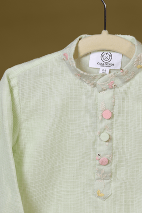 Green Embroided Kurta with Pants-0-6 months