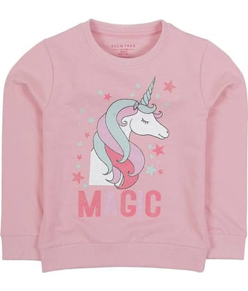 PLUM TREE Single Girls Cotton Blend Sweatshirt ( Light Pink )