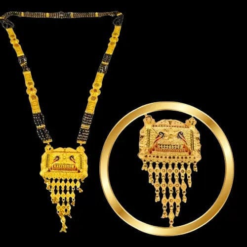 One-Gram Gold-Plated Black Bead Mangalsutra with Peacock Pendant