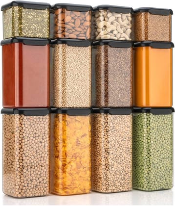 Analog Kitchenware Dal/Pasta/Grocery PET Black Multi-Purpose Container ( Set of 12 )