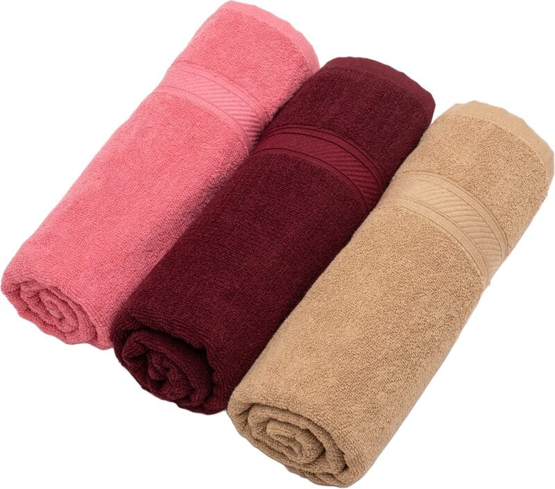 Furnofy Cotton 450 GSM Bath Towel Merun, Pink,Beige (Pack Of 3)